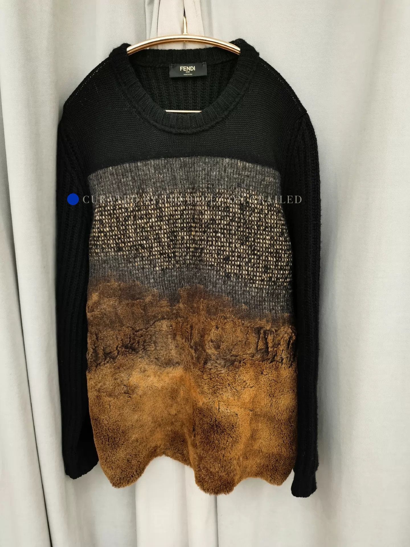 Fendi Elegant Black Wool Sweater with Leather Panels Size US M / EU 48-50 / 2 - 1 Thumbnail