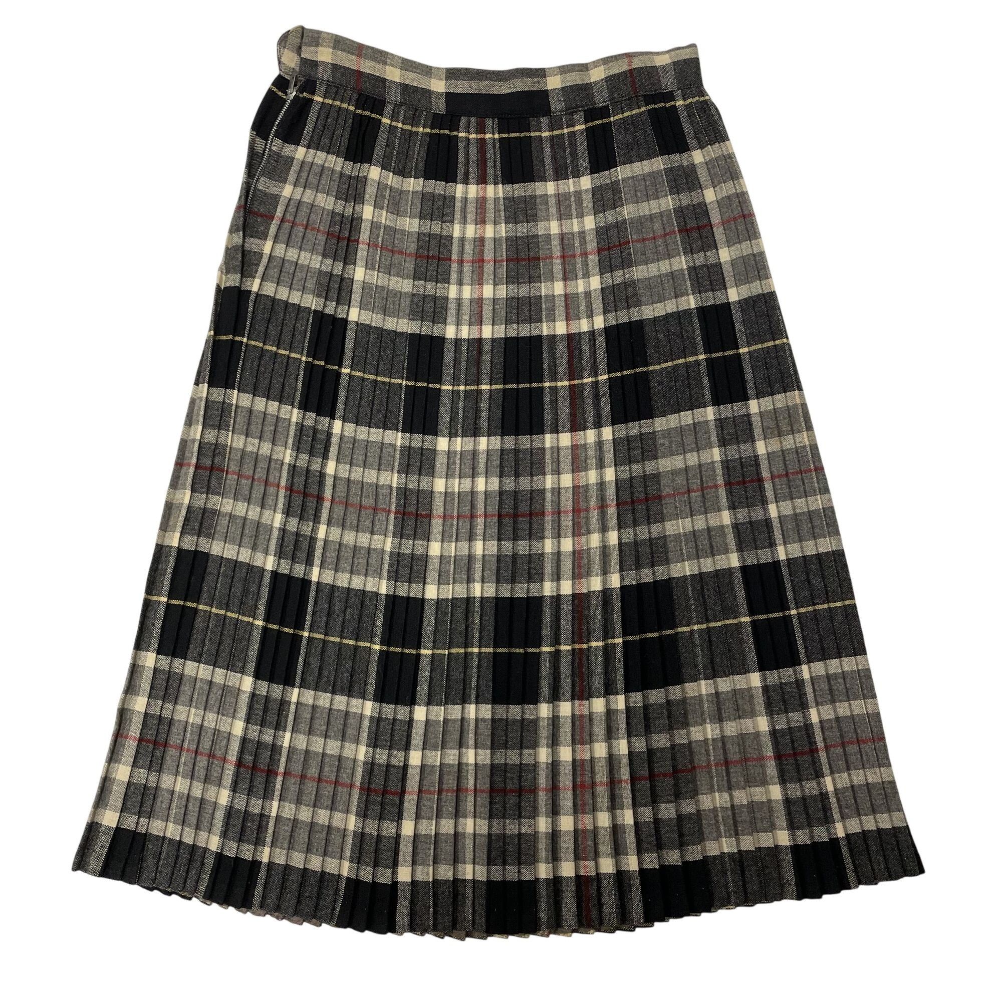 Other Vtg Black White Red SHADOW PLAID PLEATED Wool Skirt Size 24" / US 00 / IT 34 - 1 Thumbnail