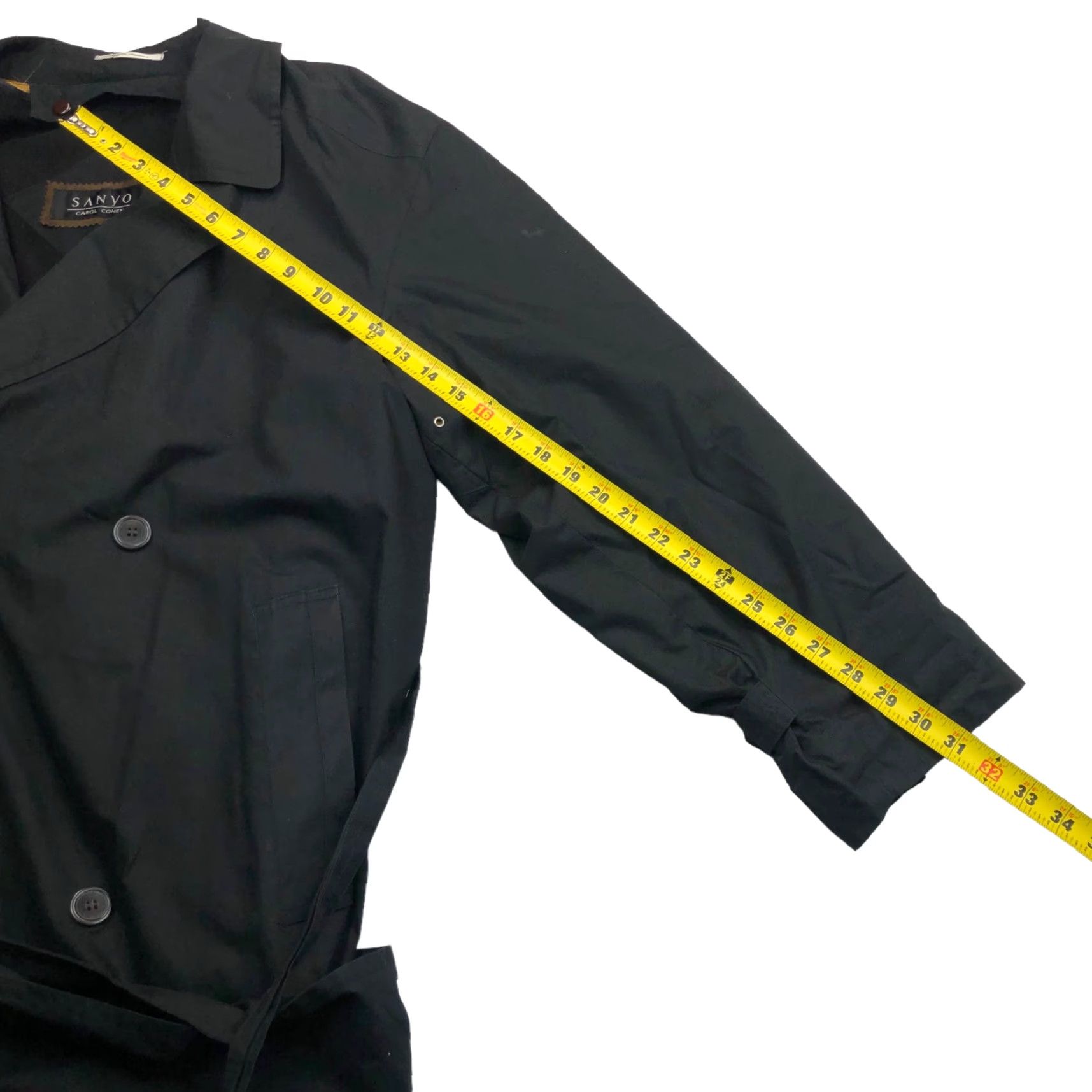 Vintage Sanyo Women's Coat Double-Breasted Belted Black MEDIUM Size M / US 6-8 / IT 42-44 - 4 Thumbnail