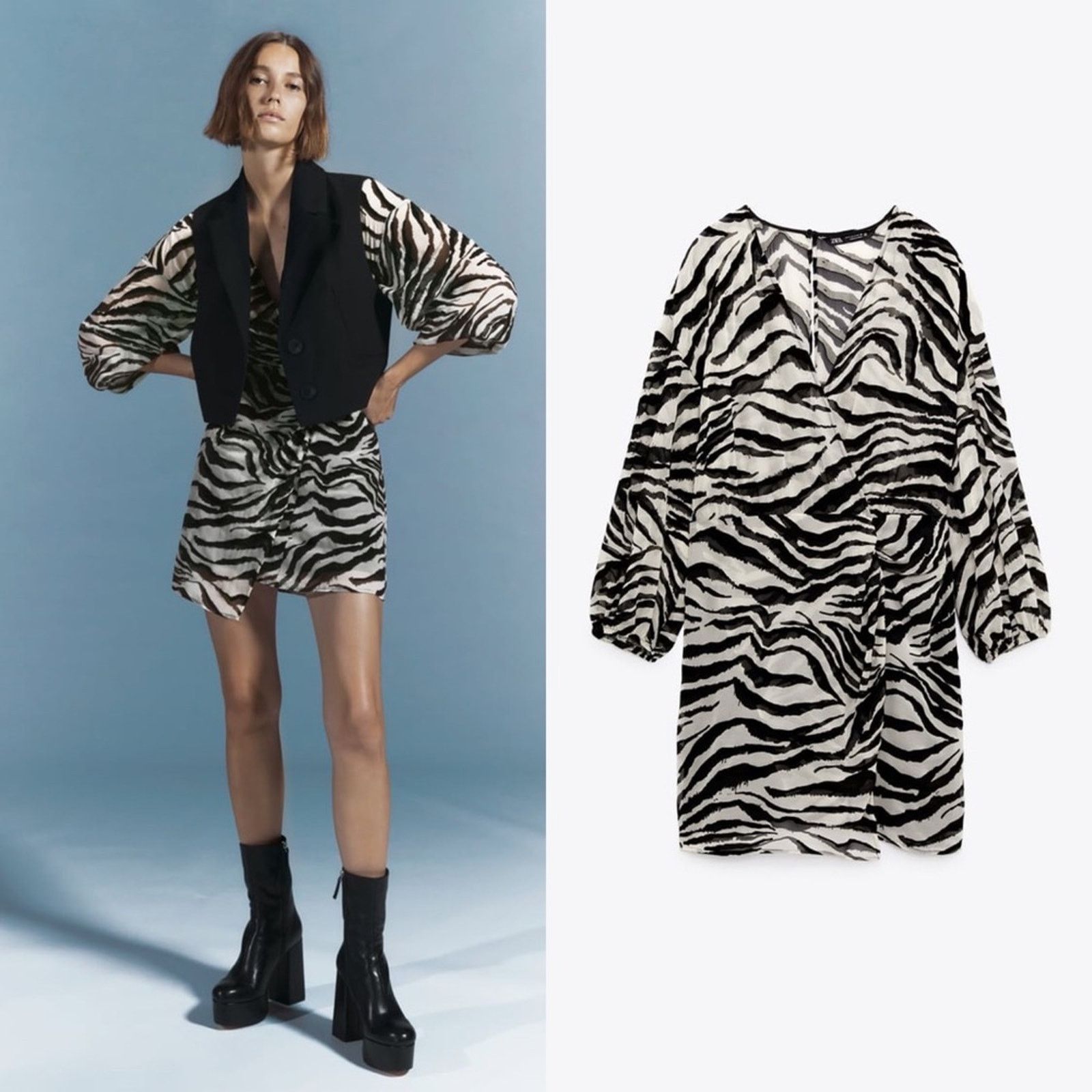 Zara ZARA BLOGGER FAVORITE ANIMAL PRINT MINI DRESS TIGER Size XS / US 0-2 / IT 36-38 - 4 Thumbnail