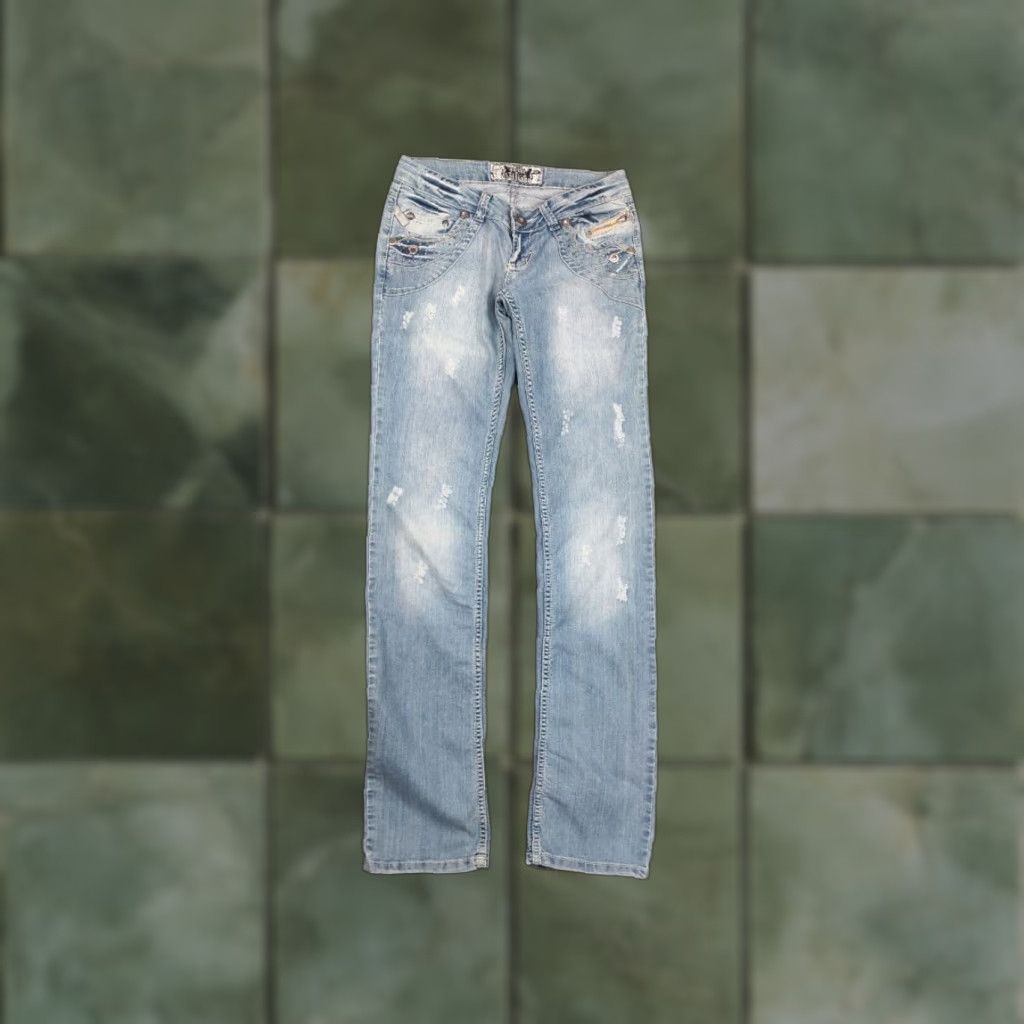 John Galliano VINTAGE John Galliano Jeans Denim 29 Blue 90s Art Biker Logo Distressed 5-Pocket Vintage John Galliano Mens Size US 29 - 1 Thumbnail