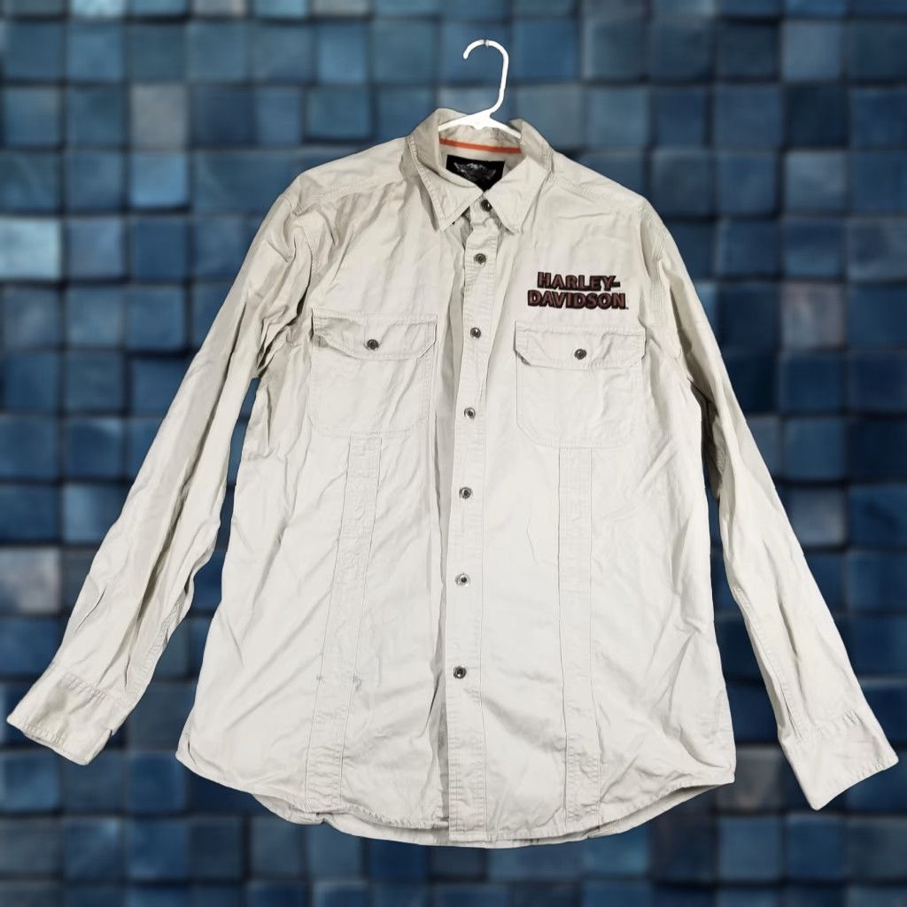 Harley Davidson Harley-Davidson Shirt Mens Large Beige Long Sleeve Button Up Embroidered Biker Size US L / EU 52-54 / 3 - 1 Thumbnail
