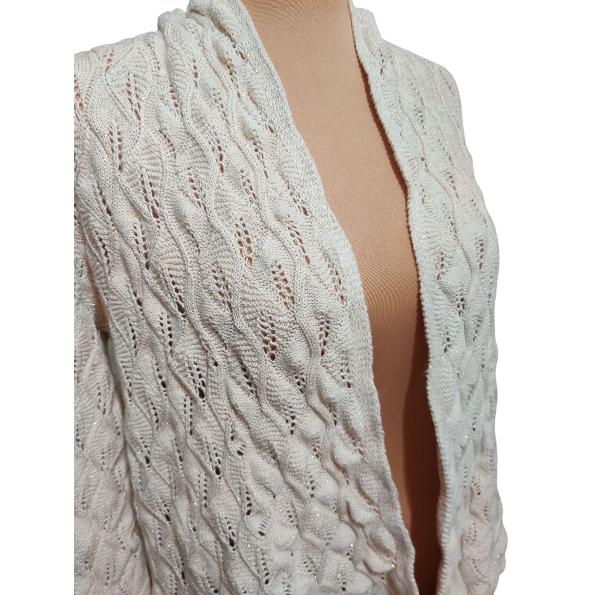 JM Collection JM Collection XL Petite Sweater Cream Metallic Open Knit Car Size XL / US 12-14 / IT 48-50 - 10 Thumbnail