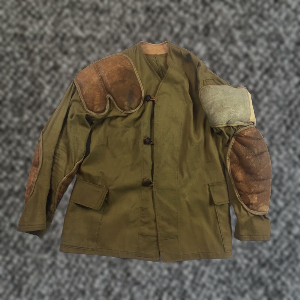 VINTAGE Men's Shooting Jacket Cotton Leather Pads PATCHES Coat Brown 1930s Sportswear/Beach Jacket Mens Brown One size Regular Size 42
