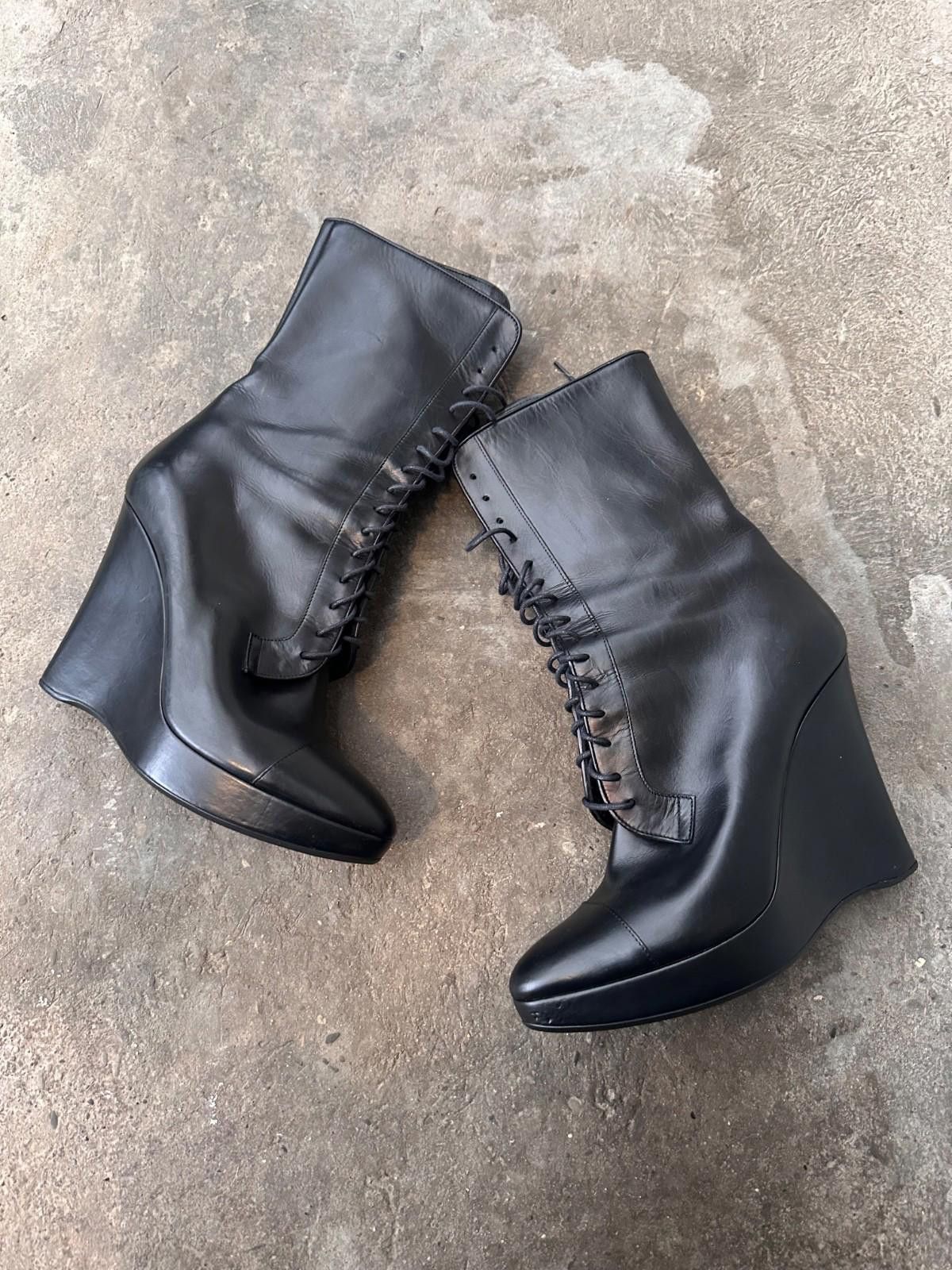 Jil Sander Jil Sander FW 2006 killer black laced up wedge-heel boots Size US 8.5 / IT 38.5 - 3 Thumbnail