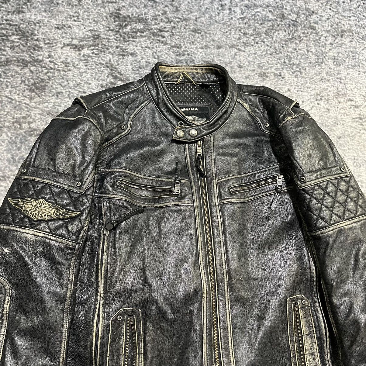 Harley Davidson VINTAGE HARLEY DAVIDSON TIFTON BIKER GRUNGE LEATHER JACKET Size US L / EU 52-54 / 3 - 5 Thumbnail