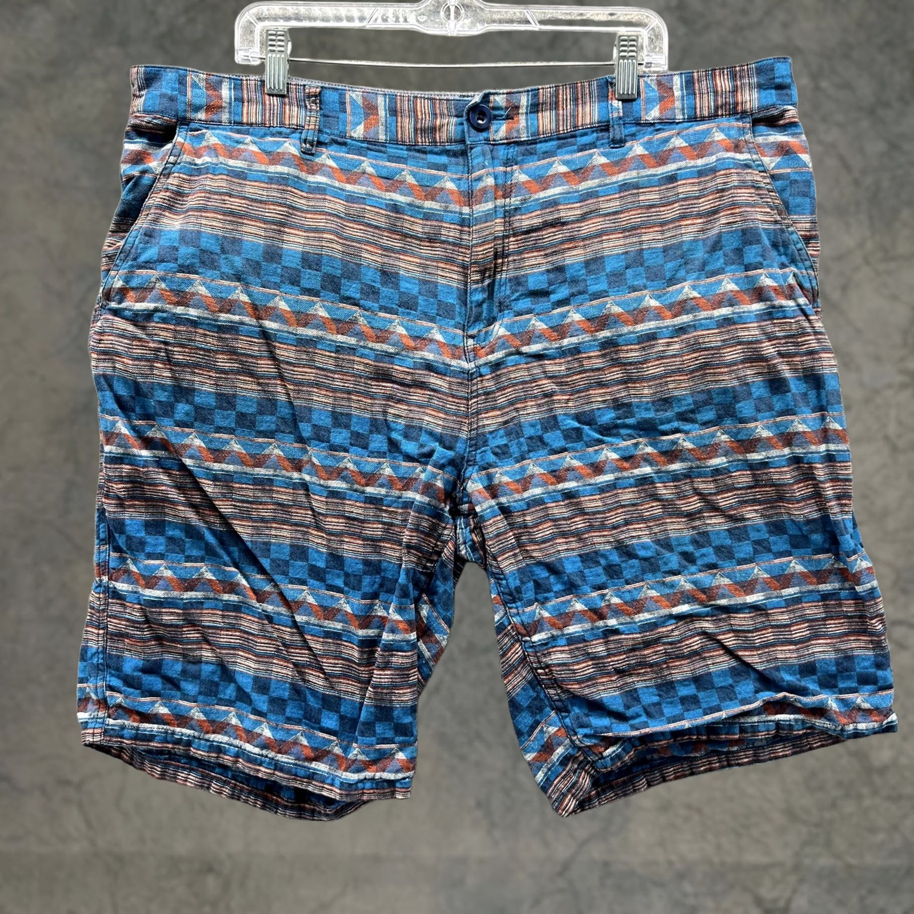 Vintage LRG Shorts Mens 42 Blue Geometric Linen Cotton Flat Front Casual Summer Chino Pockets Mens 42 Blue Geometric Linen Cotton Flat Front Summer Size US 42 / EU 58 - 1 Thumbnail