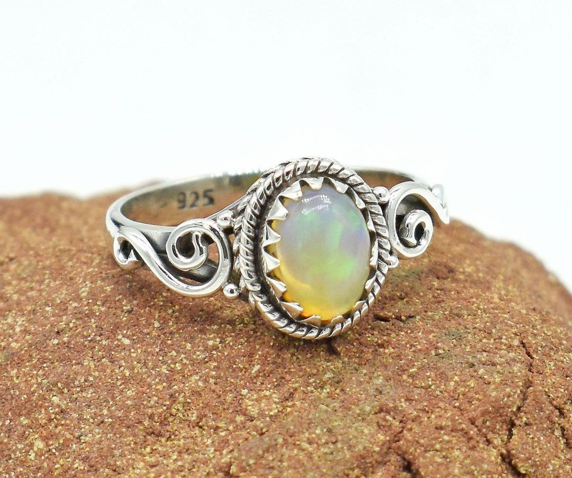 Handmade Natural Ethiopian Opal Ring: 925K Silver, October Birthstone Size ONE SIZE - 4 Thumbnail