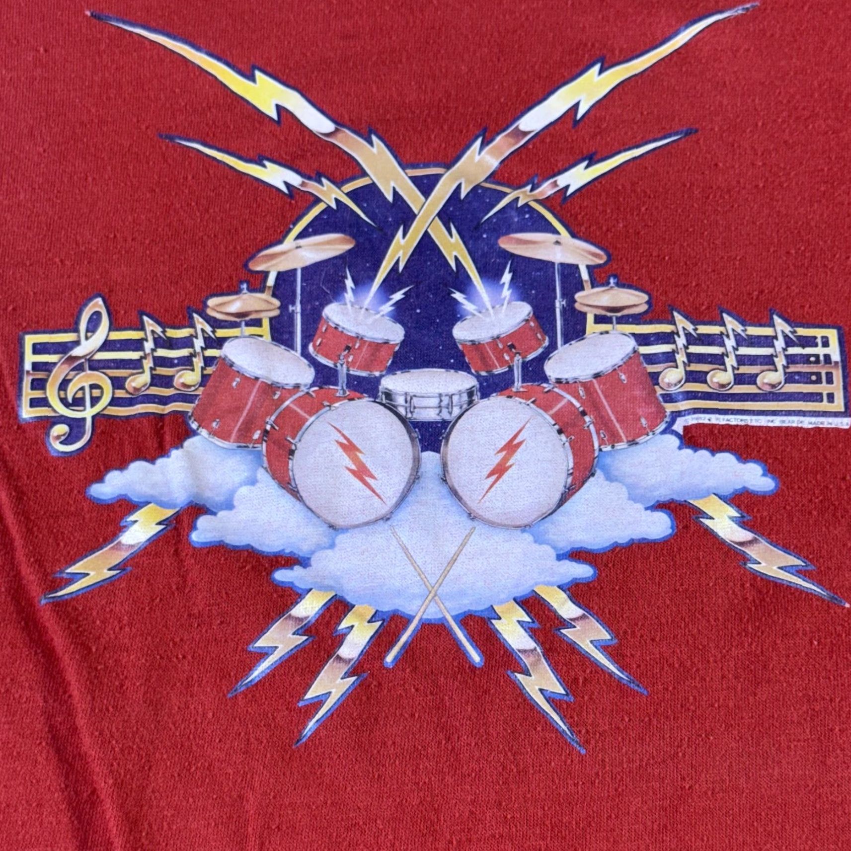 Vintage VINTAGE Drum Kit Shirt Mens Large Red Lightning Music Band Graphic SS 90s Y2k Size US L / EU 52-54 / 3 - 2 Thumbnail