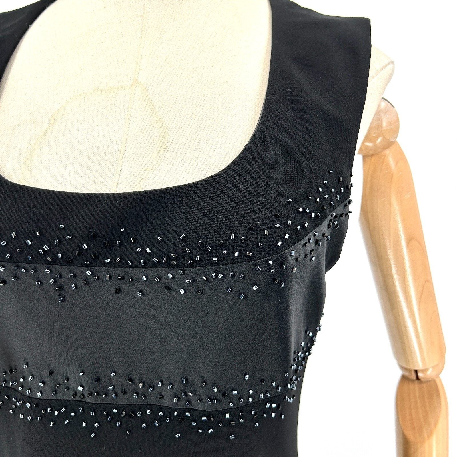 Evan Picone Vintage 90s Black Beaded Satin Trim Cocktail Midi Dress Size M / US 6-8 / IT 42-44 - 3 Thumbnail