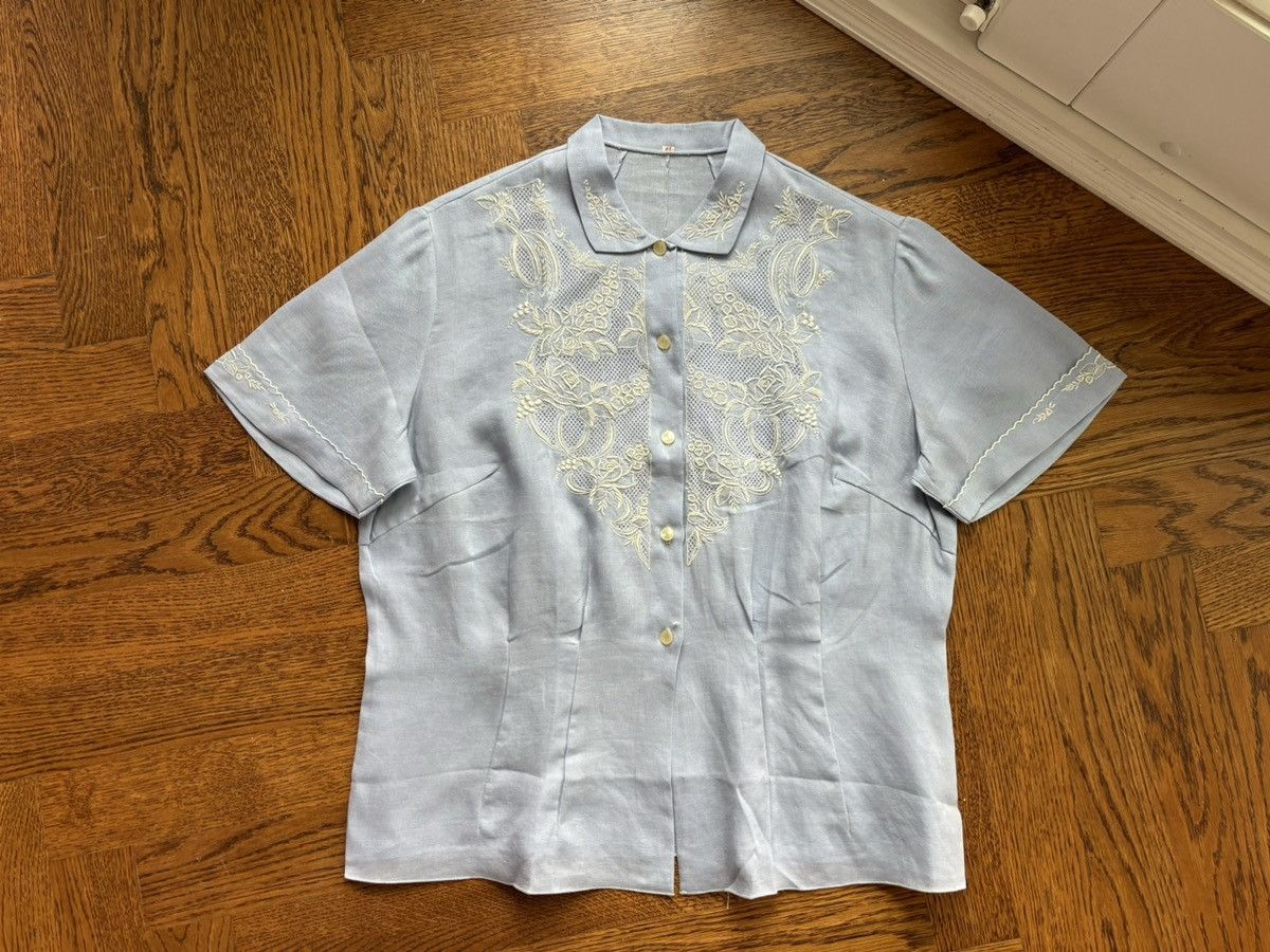 Vintage 1960s Deadstock Vintage Embroidered Shortsleeve Sheer Lace Size S / US 4 / IT 40 - 11 Thumbnail