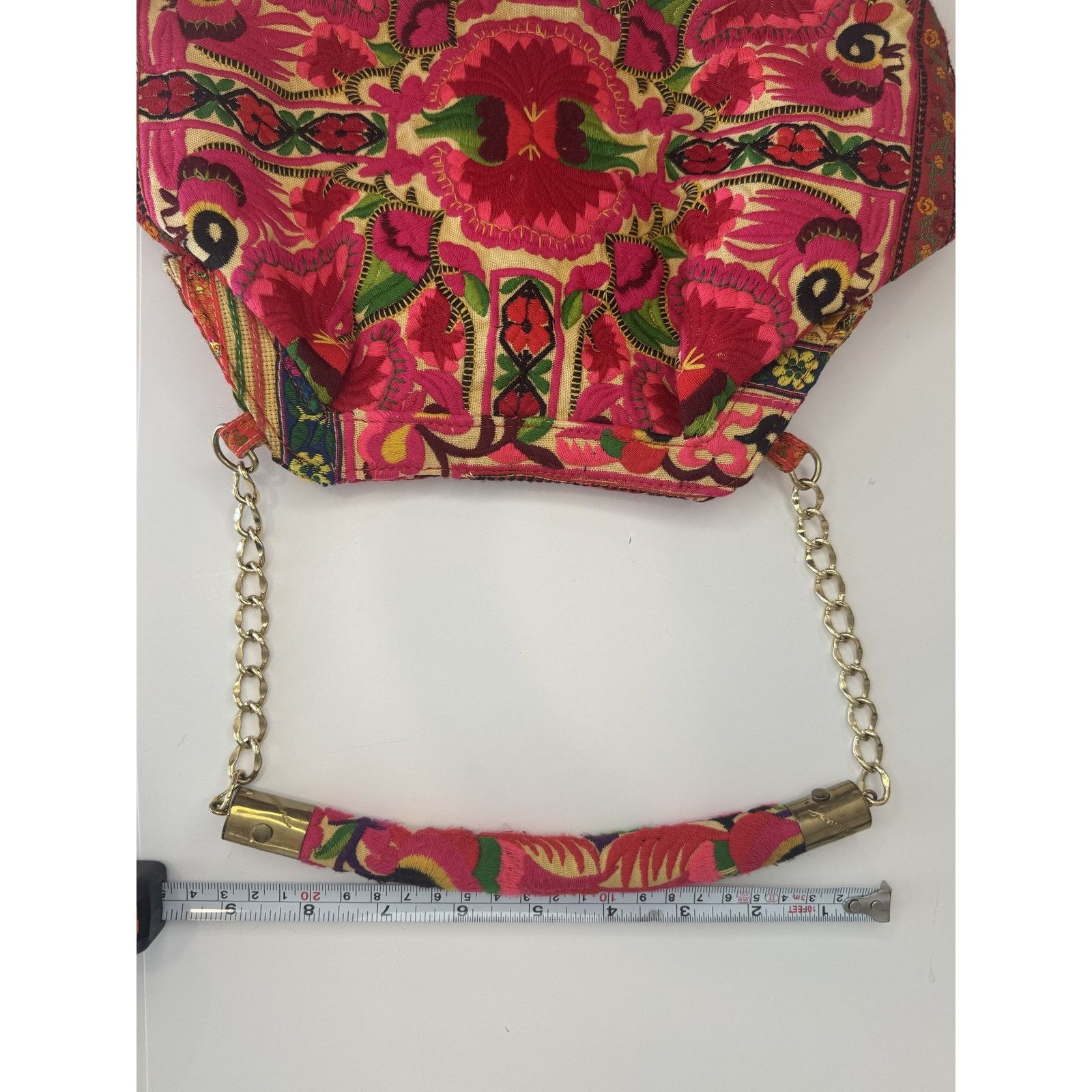 Tory Burch Blumera Clutch Pink Red Embroidered Floral Gold Chain Purse Size ONE SIZE - 7 Thumbnail