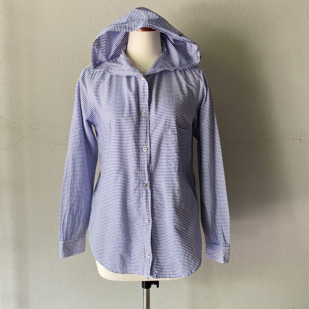 FRAPBOISH Blue Striped Hoodie Sailor Collar Shirt