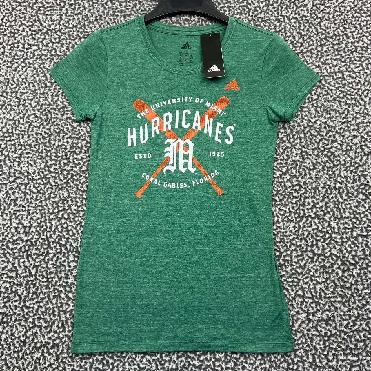 Adidas Miami Hurricanes Shirt Women Adidas Short Sleeve Crew Neck S Size S / US 4 / IT 40 - 1 Thumbnail