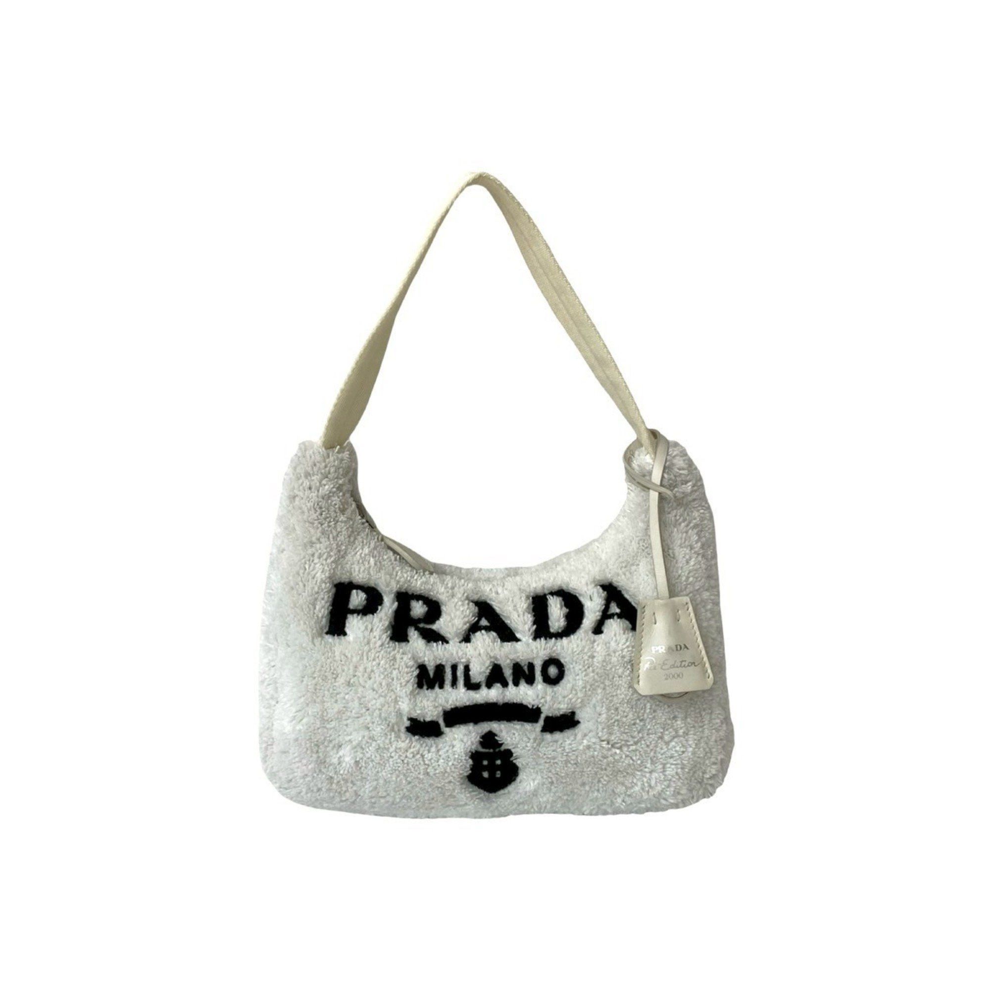 Prada PRADA Terry Mini Triangle Logo Hardware Pile Handbag/Shoulder Bag/Pouch White 44345 Size ONE SIZE - 1 Thumbnail