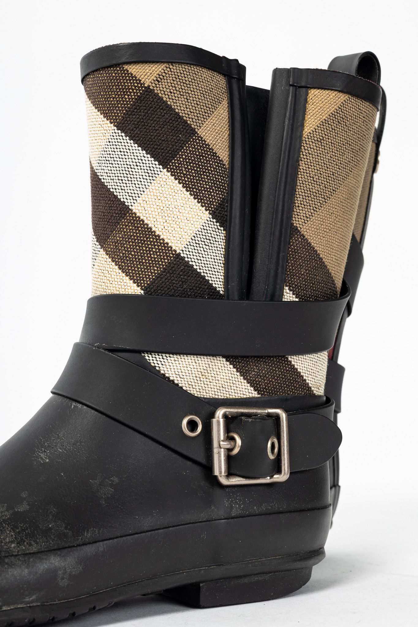 Burberry Burberry Holloway Canvas Check Rubber Mid-Biker Rain Boots Size US 6.5 / IT 36.5 - 8 Thumbnail