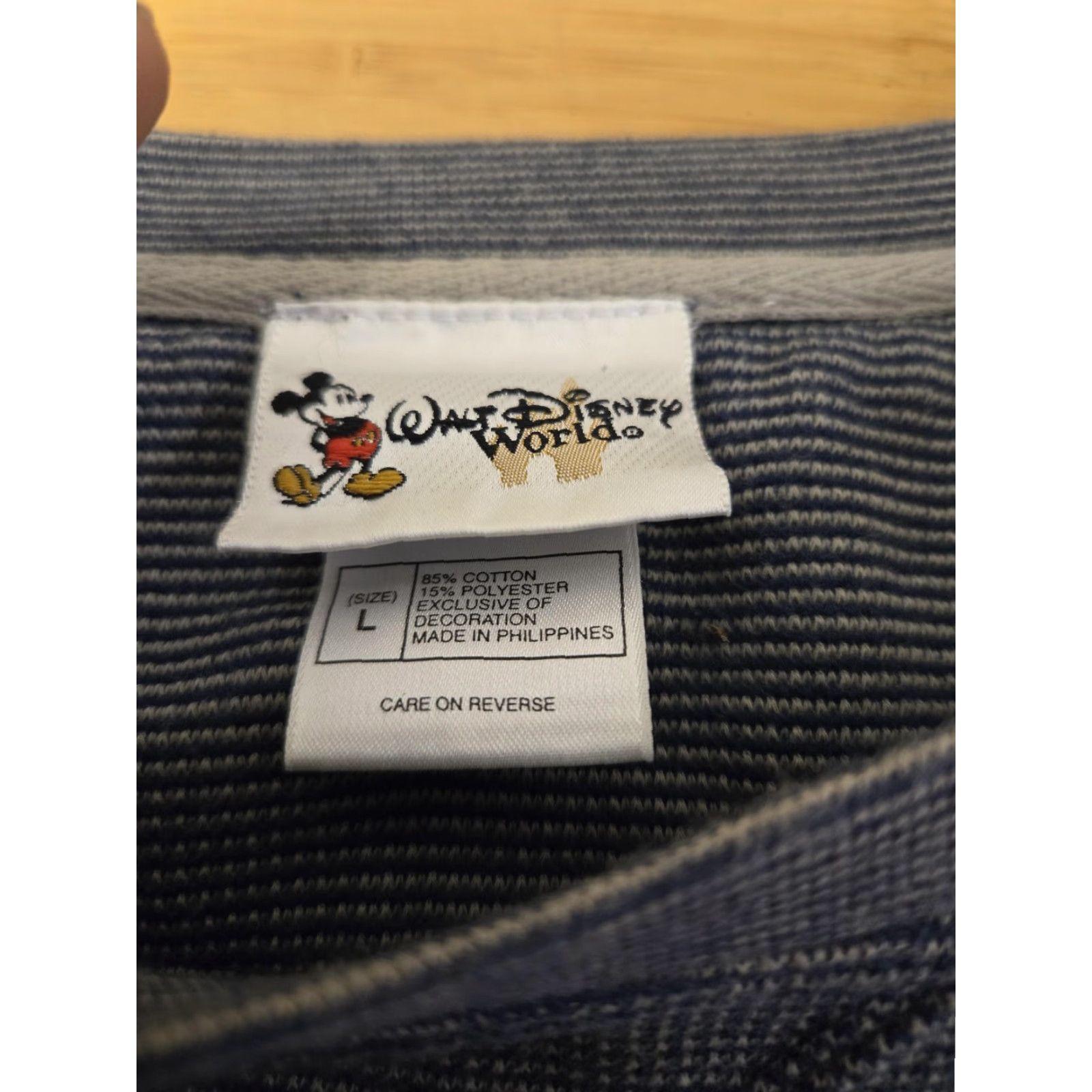 Disney Walt Disney World Mickey Mouse Crewneck Sweatshirt Striped Embroidered Logo Mens L Blue Size US L / EU 52-54 / 3 - 5 Thumbnail