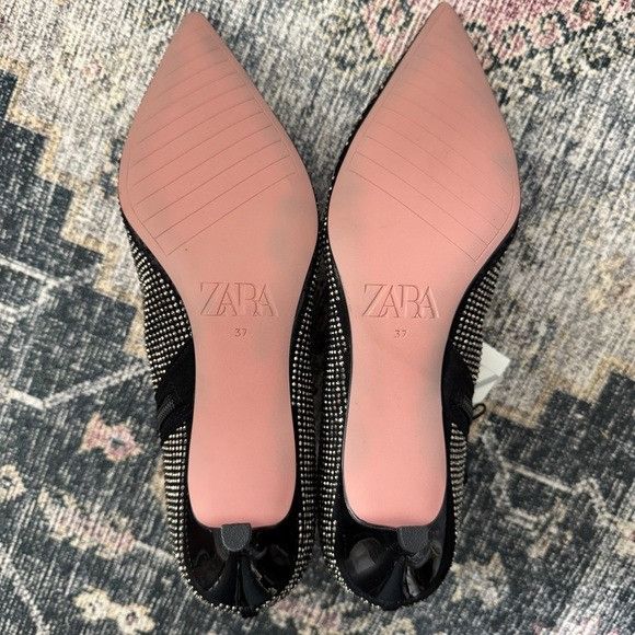 Zara Zara Black Textile Silver Rhinestone Kitten Heel Ankle Booti Size US 7 / IT 37 - 7 Thumbnail