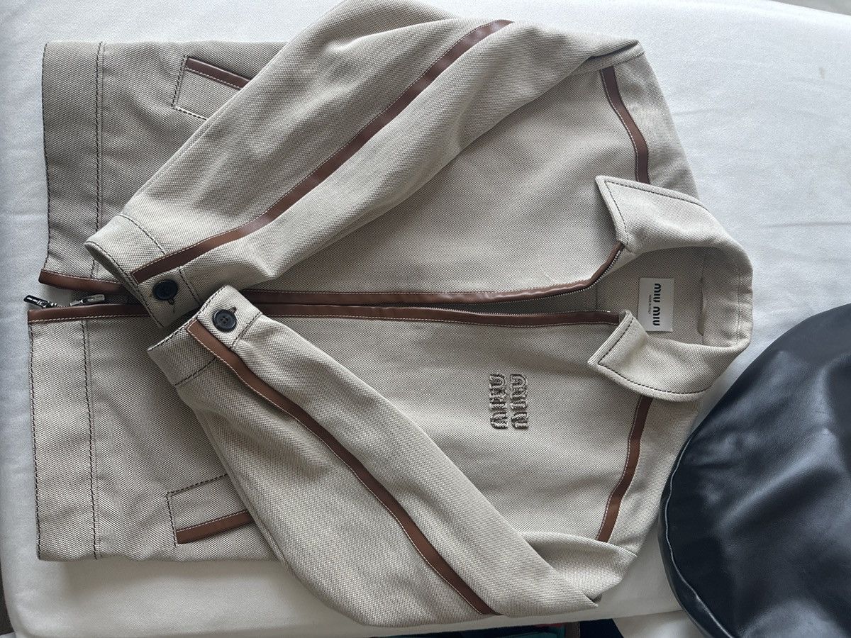 ジャケット MiuMiu | RUNWAY Jacquard canvas blouson jacket ML1042 Miu Miu Jacquard Canvas Blouson Jacket | Neutrals | FARFETCH