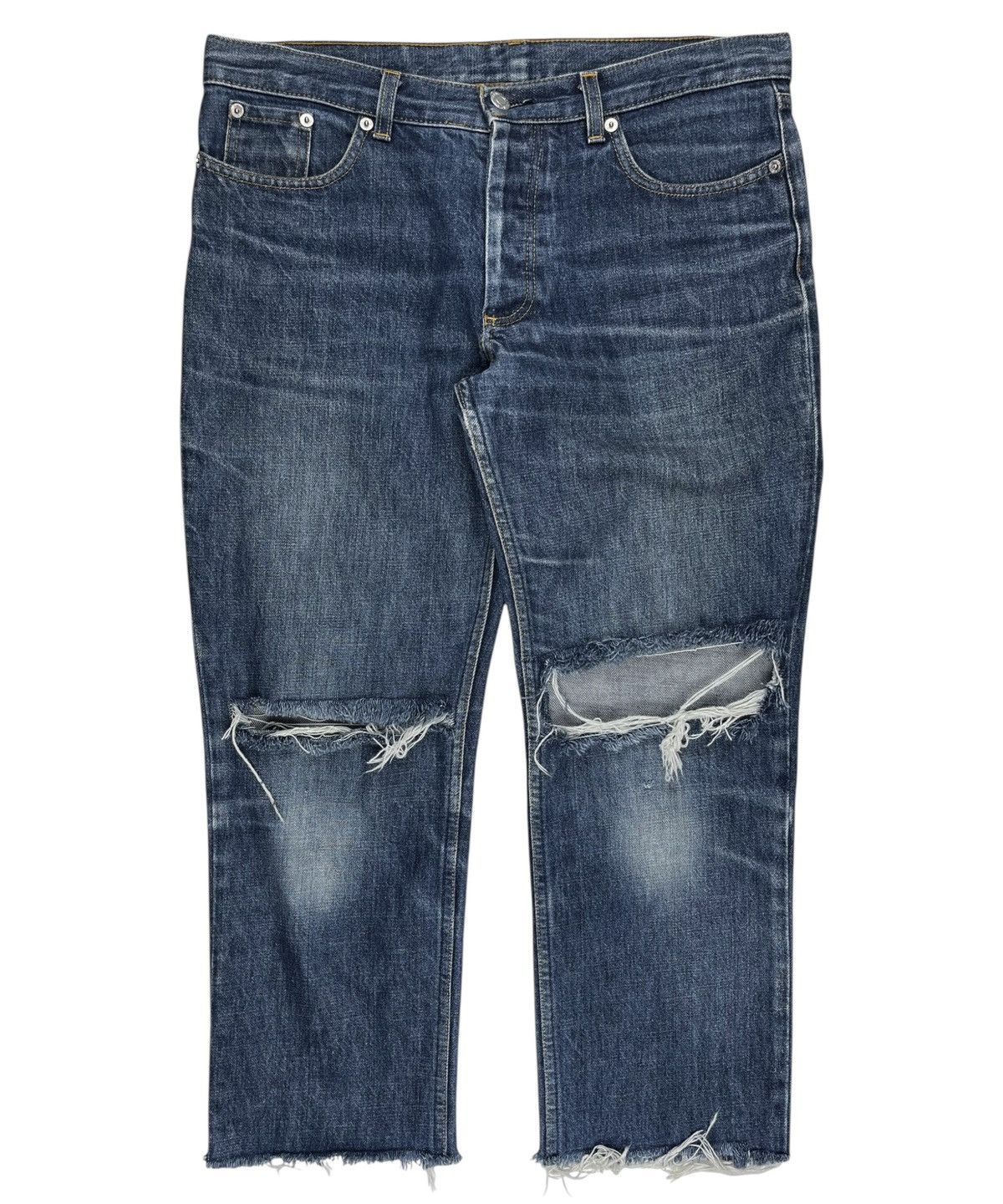 Pre-owned Helmut Lang Vintage Distressed Crop Denim Jeans In Blue