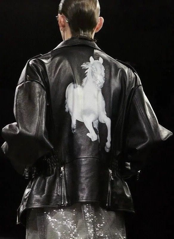 Celine BOY DOLL HORSE PRINT LONG MOTO BISON LEATHER BIKER JACKET Size US M / EU 48-50 / 2 - 5 Thumbnail