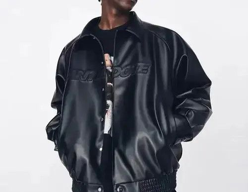 VIBE Black motorcycle leather bomber PU leather jacket Size US L / EU 52-54 / 3 - 2 Thumbnail