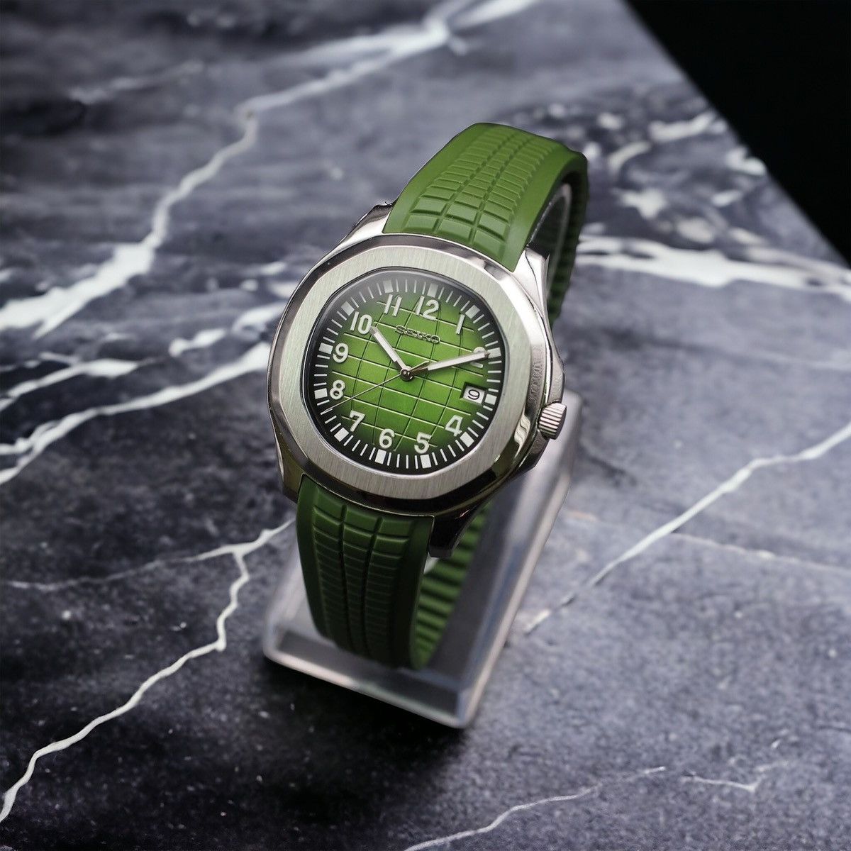 Seiko Seiko Mod NH35 Aquanaut Green Dial Steel Watch Runber Strap | Grailed