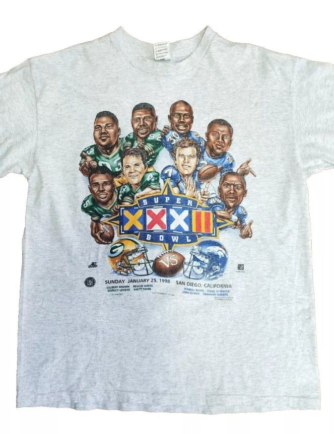 NFL × Vintage Vintage Super Bowl XXXII Caricature 1998 Full Print T-shirt Size US XL / EU 56 / 4 - 3 Thumbnail