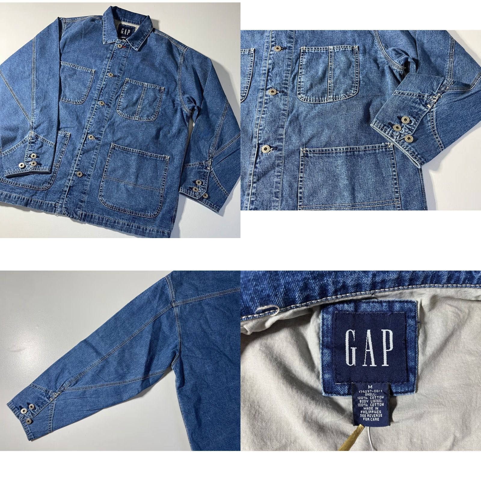 Gap VINTAGE Gap Denim Chore Jacket Mens M Blue Cotton Solid 90s 2000s Pockets Front Button Adjustable Regular Fit Size US M / EU 48-50 / 2 - 8 Thumbnail