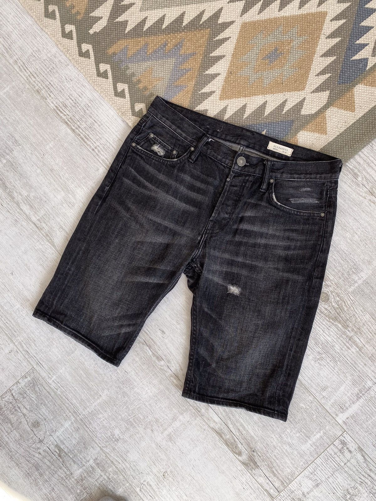 Allsaints Allsaints Cotton Distressed Washed Denim Shorts Size US 30 / EU 46 - 1 Thumbnail