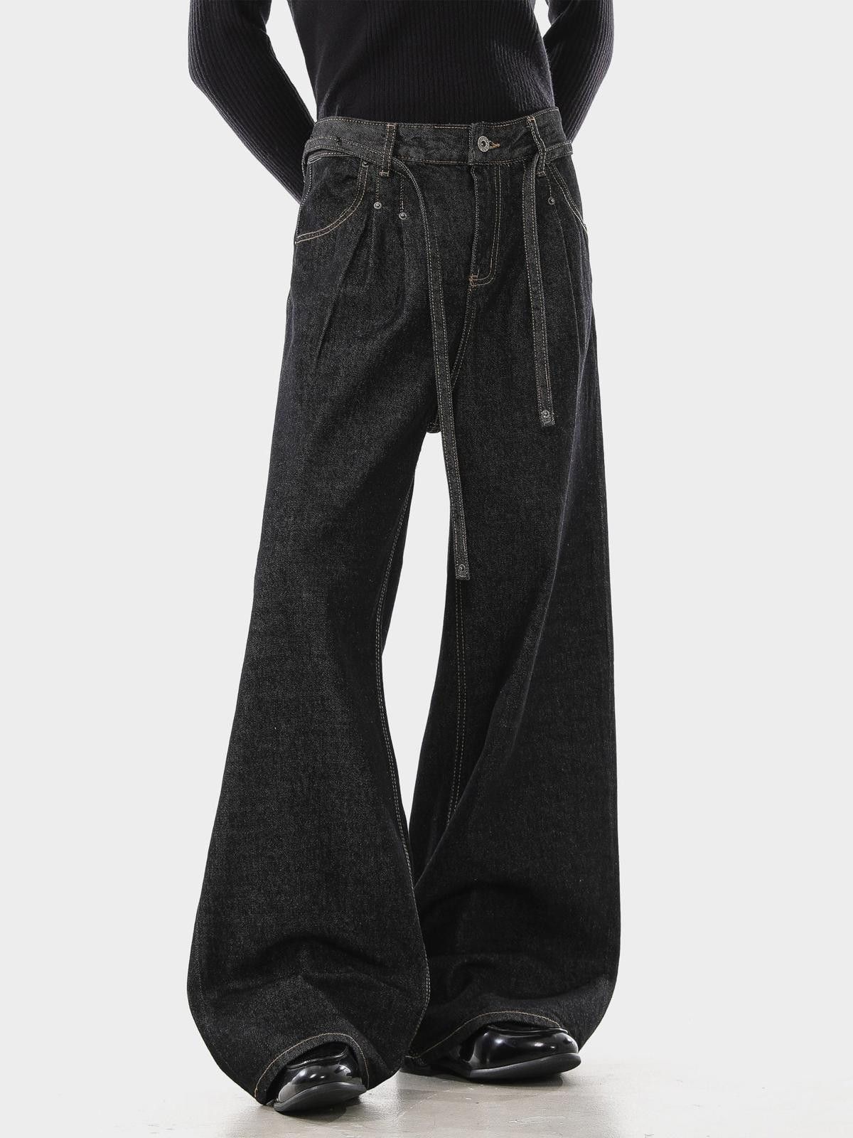 Japanese Brand Black Wide Leg Denim Jeans, Baggy Loose Fit Jeans Size US 32 / EU 48 - 2 Thumbnail