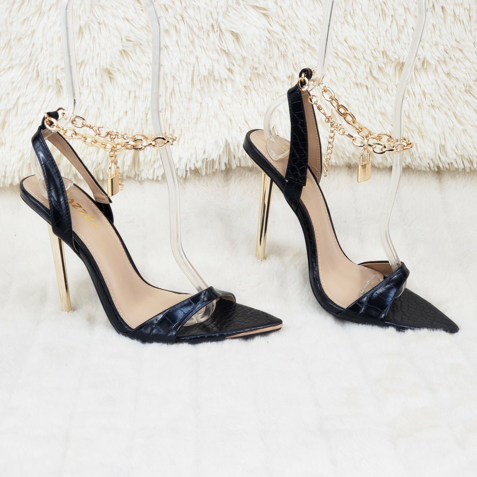 Other Nicely Pad Lock Chain Strap High Heels Metal Toe Tip Shoes B Size US 10 / IT 40 - 2 Thumbnail