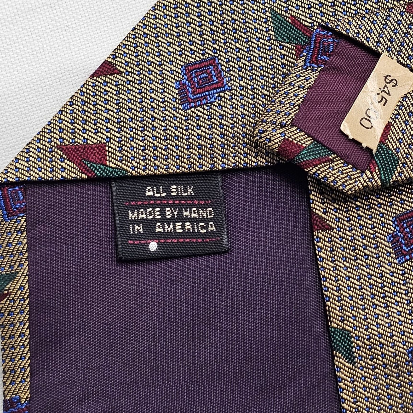 Vintage FERRELL REED Tie Men Gold Silk Geometric Retro Office Wear USA 57.75" X 3.75" 1990s Mens Neckwear Size ONE SIZE - 6 Thumbnail