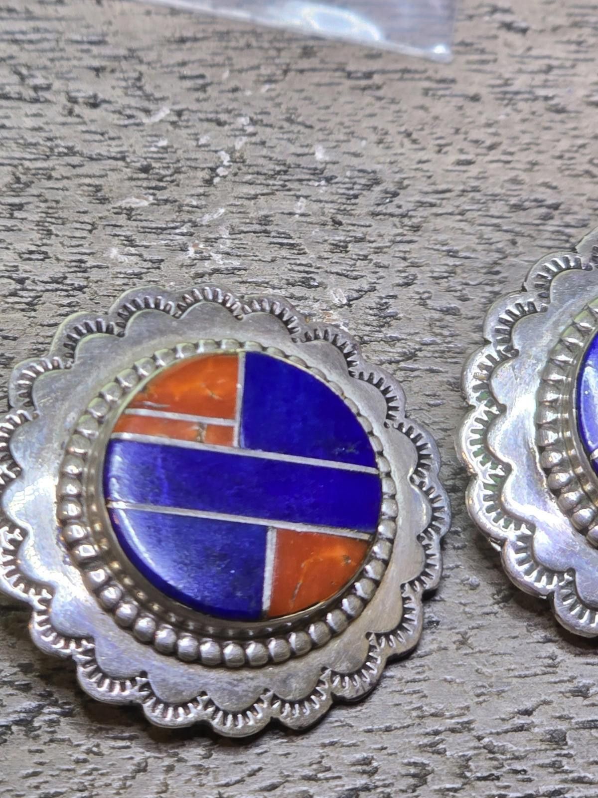 TED LAPIDUS Navajo Inlay Sterling Earrings Lapis Coral Molly Lincoln Size ONE SIZE - 2 Thumbnail