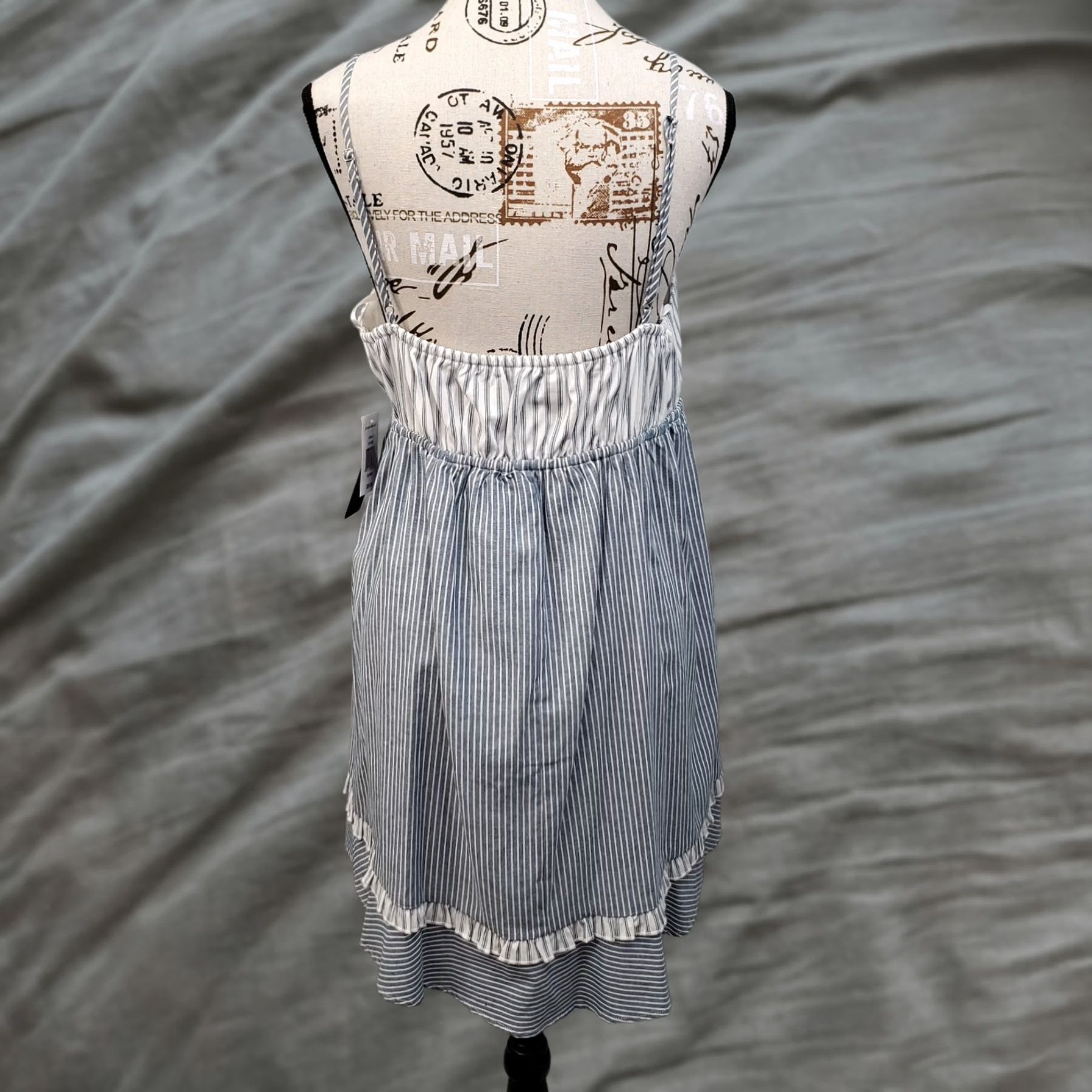 Vintage City Triangles Aruba Mini Dress Women's XXL Blue White Striped Drawstring Waist Dress Size XXL / US 16-18 / IT 52-54 - 1 Thumbnail