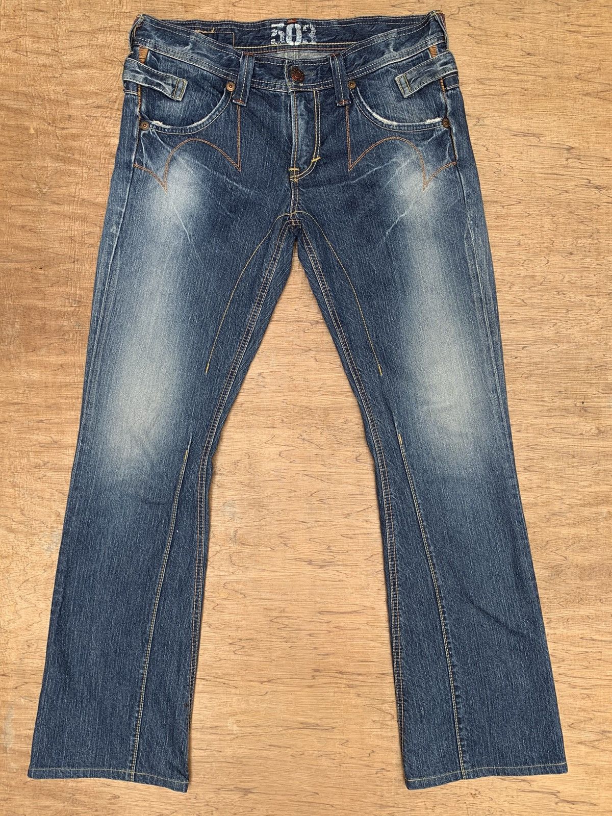 Edwin Rare.. Edwin Lot 503 Blue Trip Flare Bootcut Denim Pants Size US 31 - 6 Thumbnail
