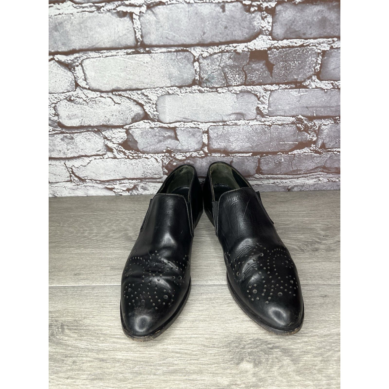 Big John Joan & David Handmade in Italy Black Leather Wingtip Heel Ox Size US 9.5 / IT 39.5 - 3 Thumbnail