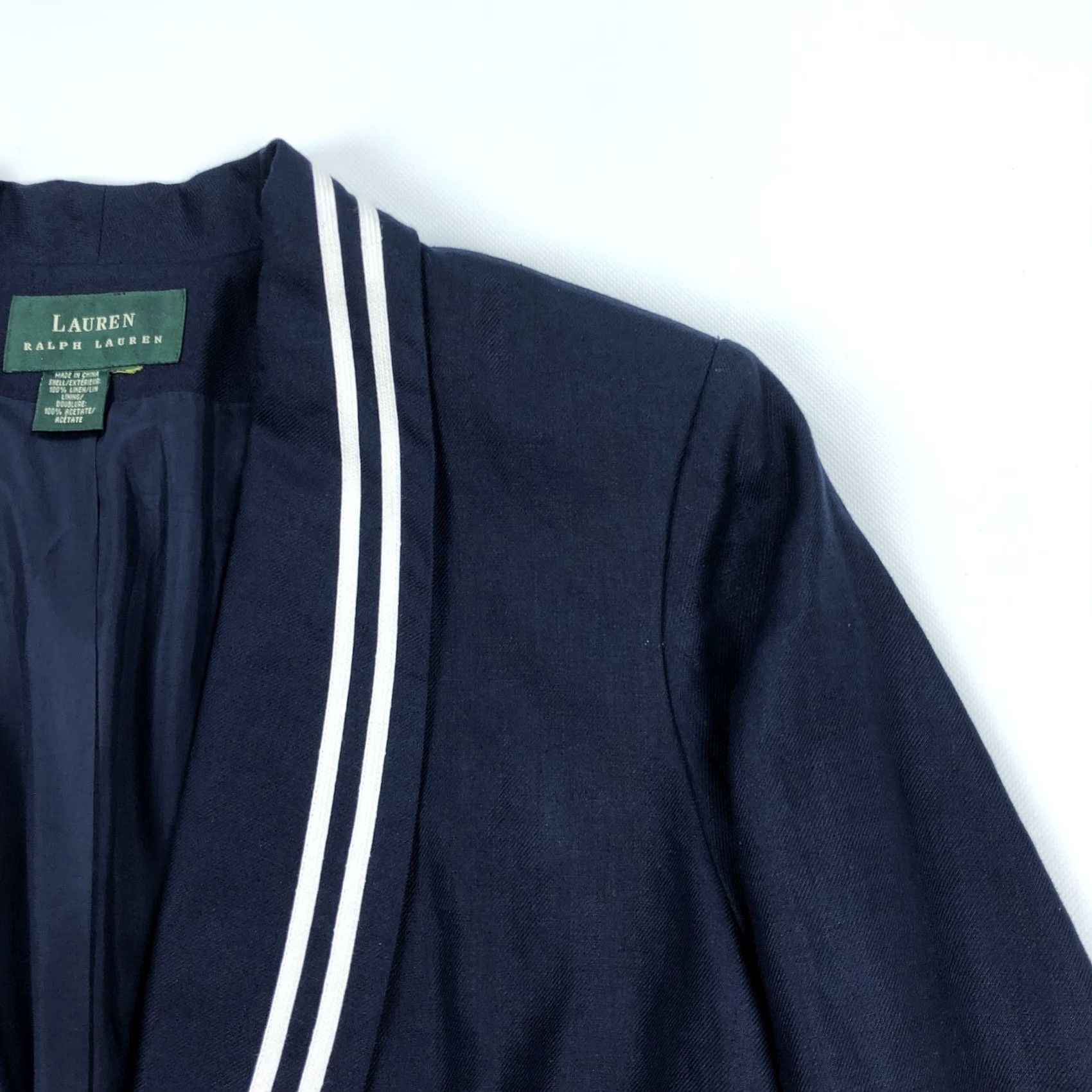 Ralph Lauren Ralph Lauren Women's Blazer Jacket Navy Blue Linen Gold Buttons Striped Lapel Size Large Size L / US 10 / IT 46 - 7 Thumbnail