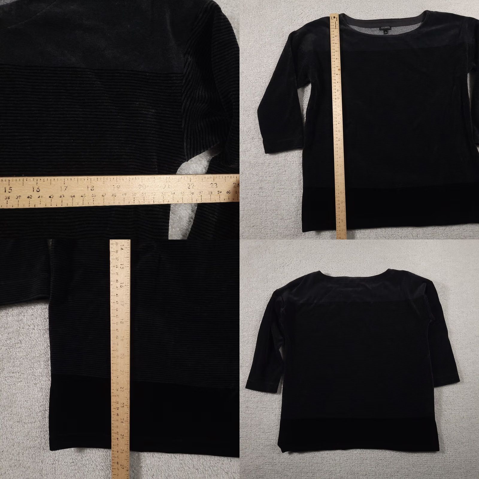 Talbots Talbots Shirt Women's Large Black Boat Neck Striped Velour 3/4 Sleeve Casual Size L / US 10 / IT 46 - 8 Thumbnail