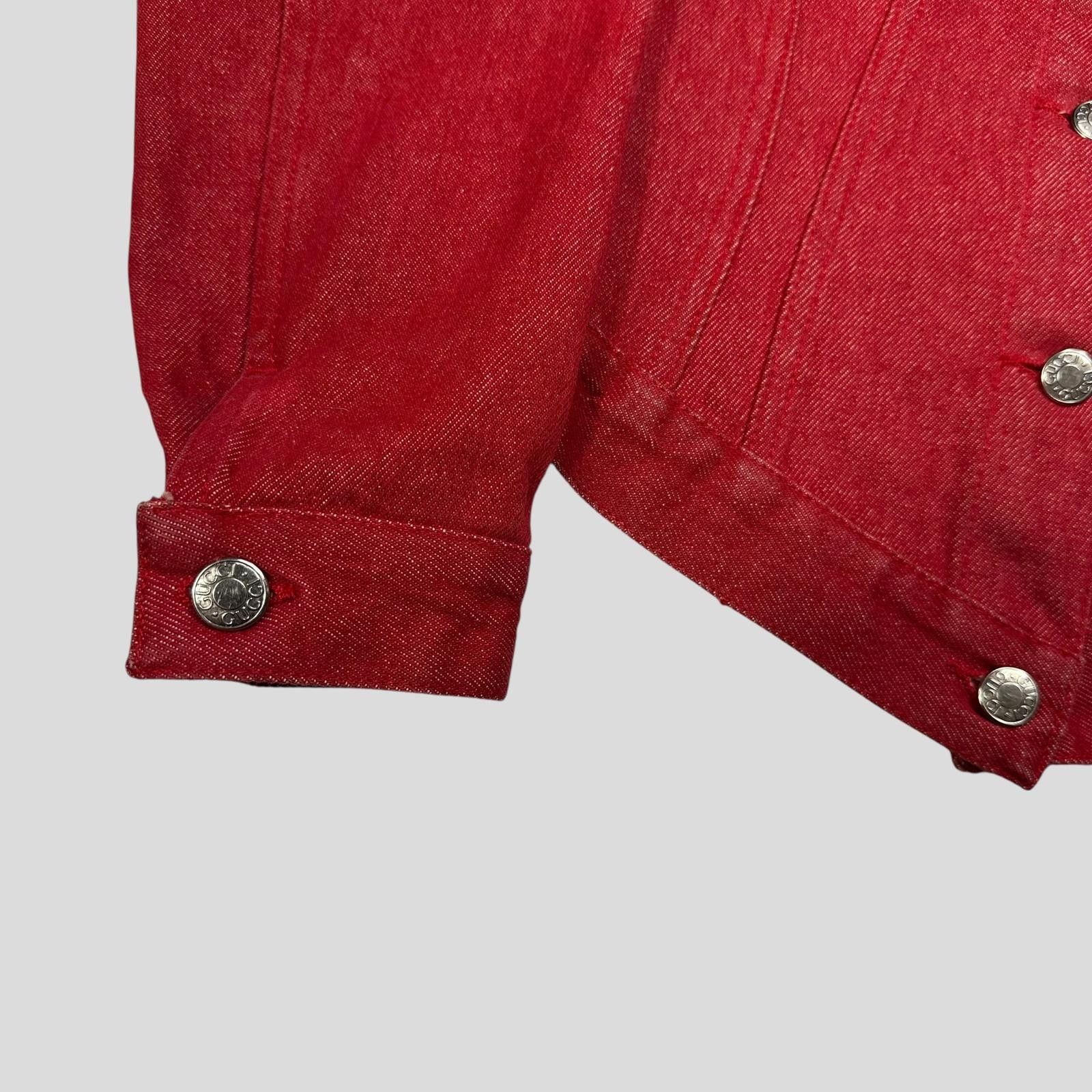 Gucci by Tom Ford 1999 Red Denim Cropped Front Drop Jacket S