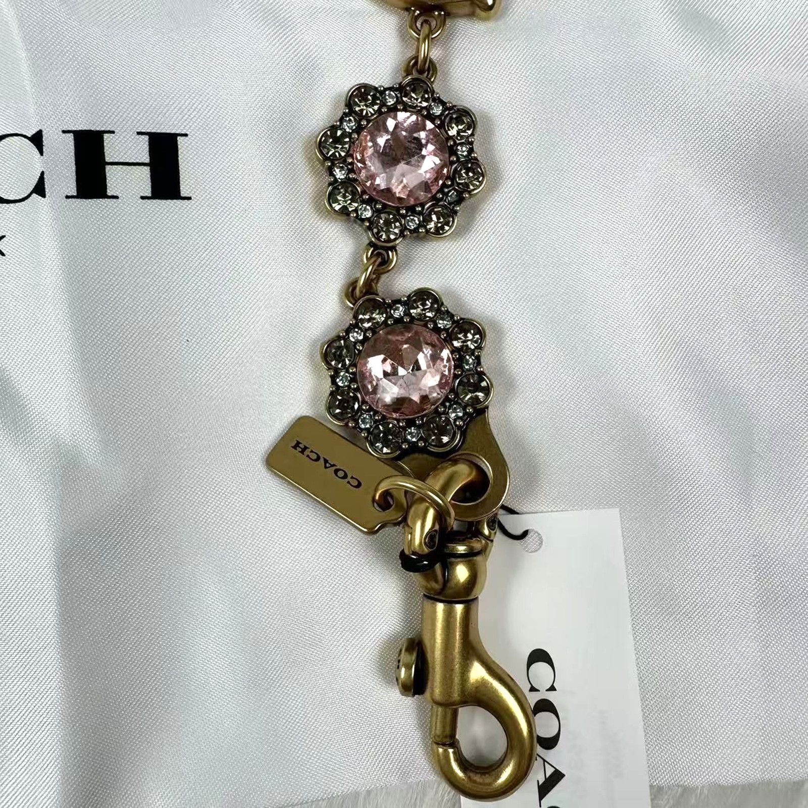 Coach Coach Short Jewelry Chain Strap In Brass/Pink Multi CAU47 Size ONE SIZE - 5 Thumbnail