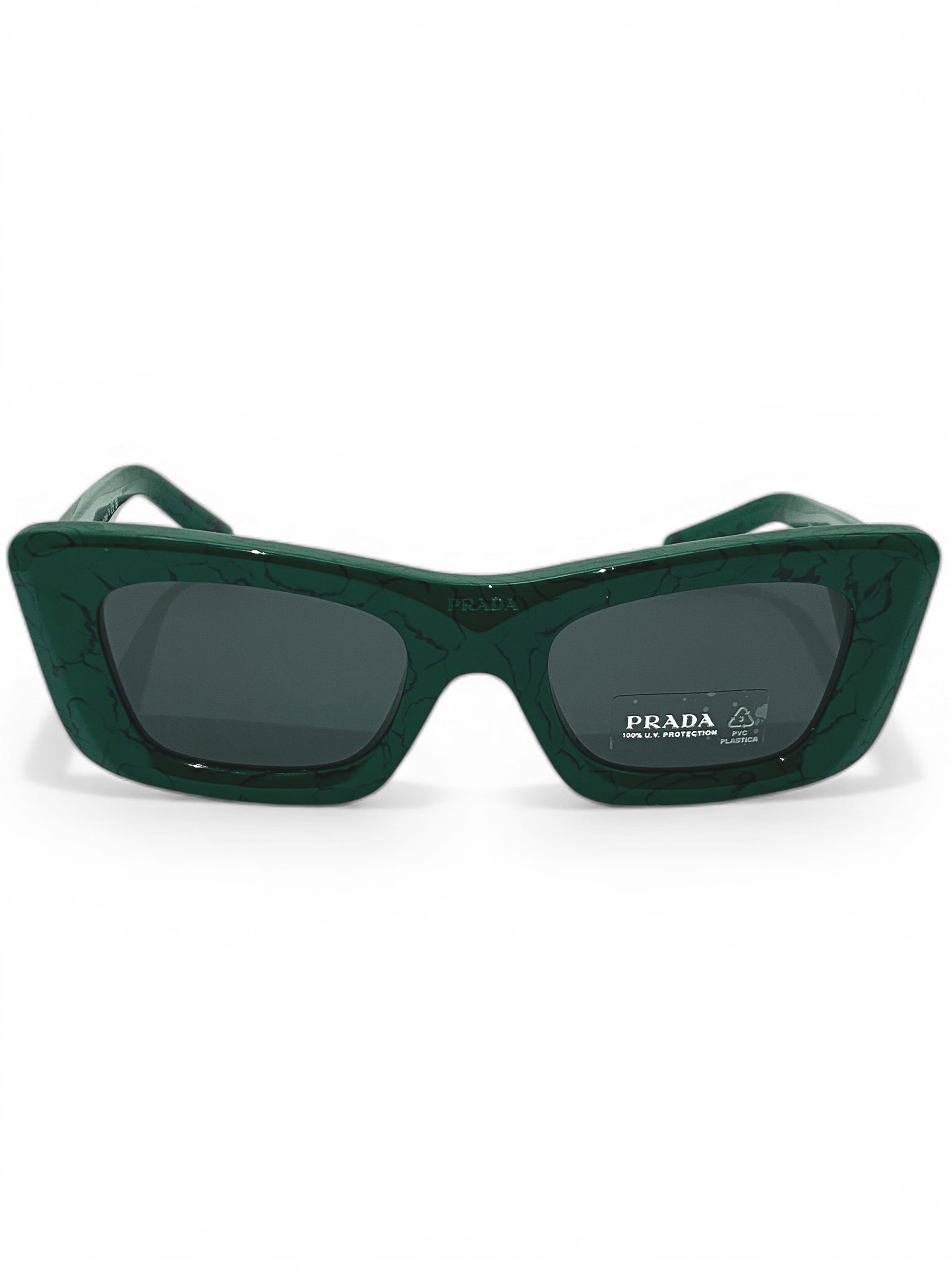 Prada Prada Triangle Logo Oversized Retro Symbol Green Sunglasses Size ONE SIZE - 7 Thumbnail