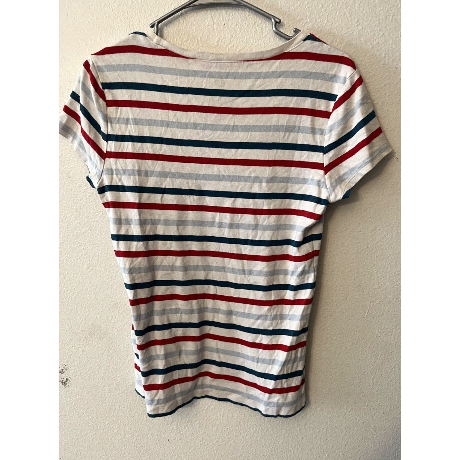 Tommy Hilfiger Tommy Hilfiger T Shirt L Womens Multicolor Striped Crew Neck Short Sleeve Cotton Jersey Logo Embroidered Classic Modern 100% Cotton Regular Fit Size L / US 10 / IT 46 - 2 Thumbnail