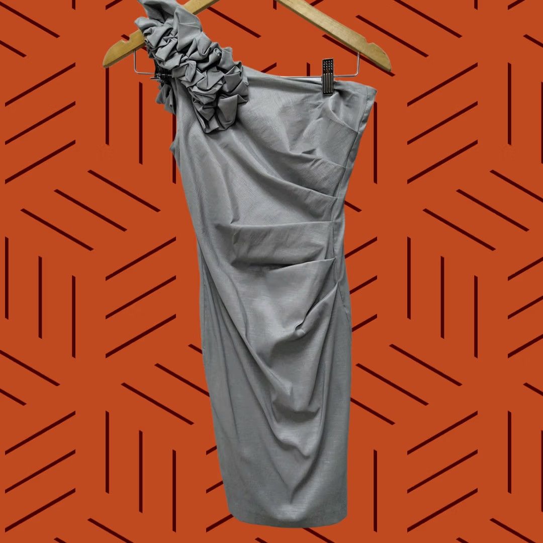 Adrianna Papell Hailey Logan by Adrianna Papell Dress Size 3/4 Gray One Shoulder Ruffle Women Size XS / US 0-2 / IT 36-38 - 1 Thumbnail