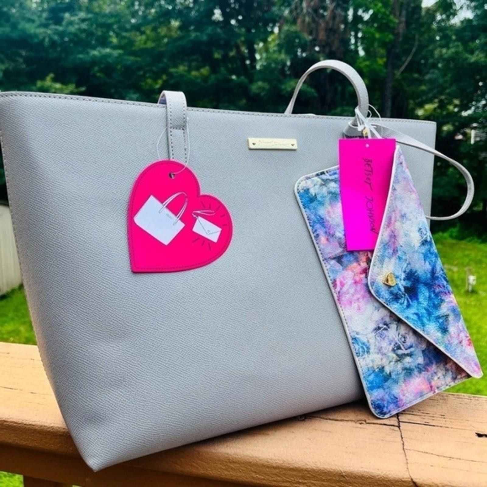 Designer Betsey Johnson Tote Bag With Floral Wallet NWT in Grey, Women's
