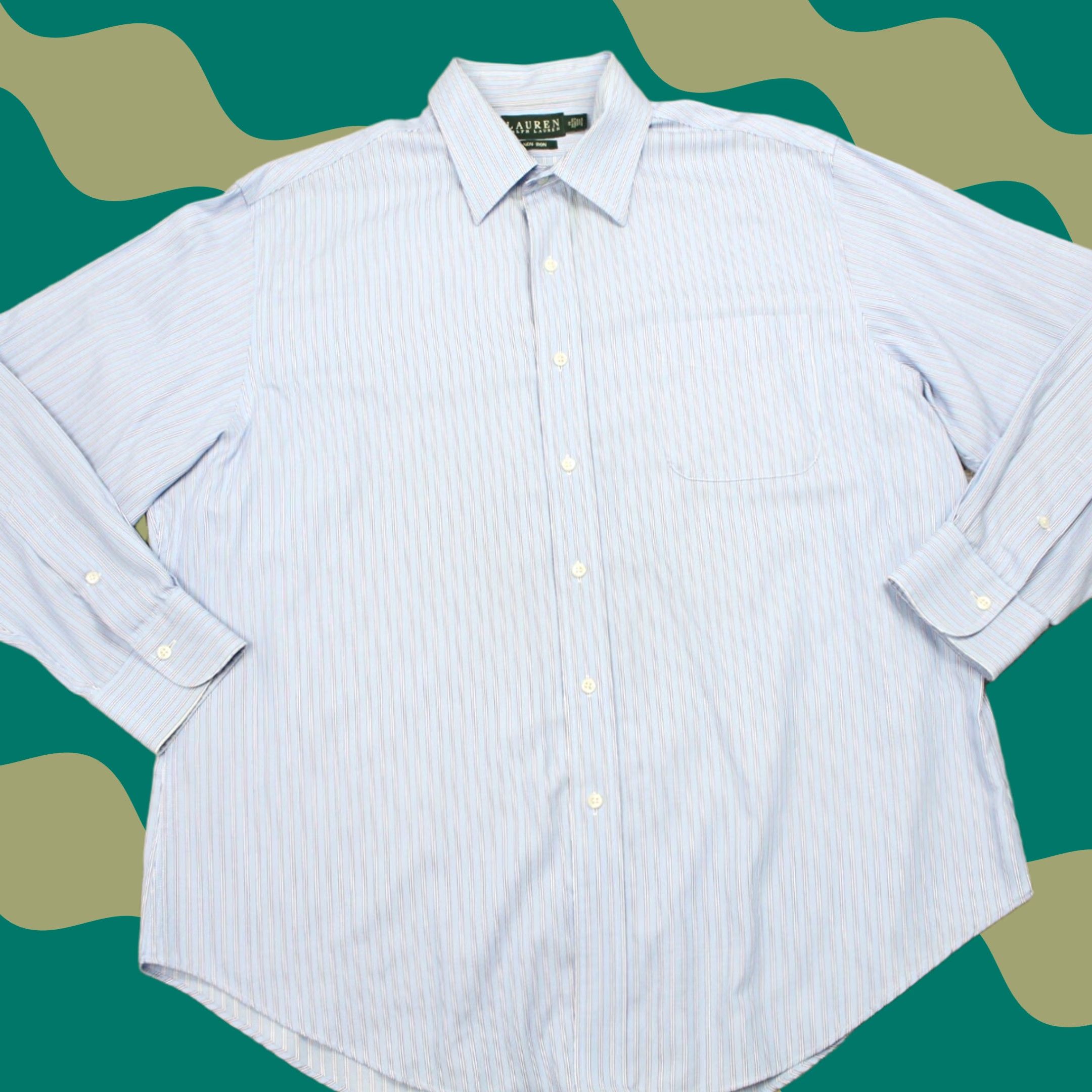 Ralph Lauren LAUREN Ralph Lauren Dress Shirt Mens 17 34/35 Blue Non-Iron 100% Cotton L/S Striped Shirt Men Size 17, 34/35 Blue Classic, Preppy Mens Shirt Size 46R - 1 Thumbnail