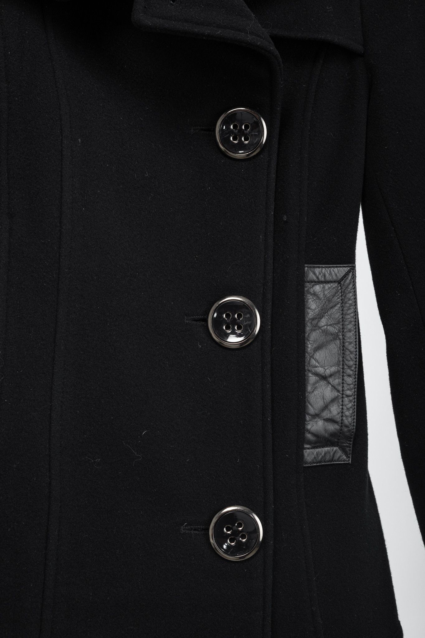 Mackage Mackage Black Wool Leather-Trim Buttoned Coat Size XXS / US 00 / IT 34 - 7 Thumbnail