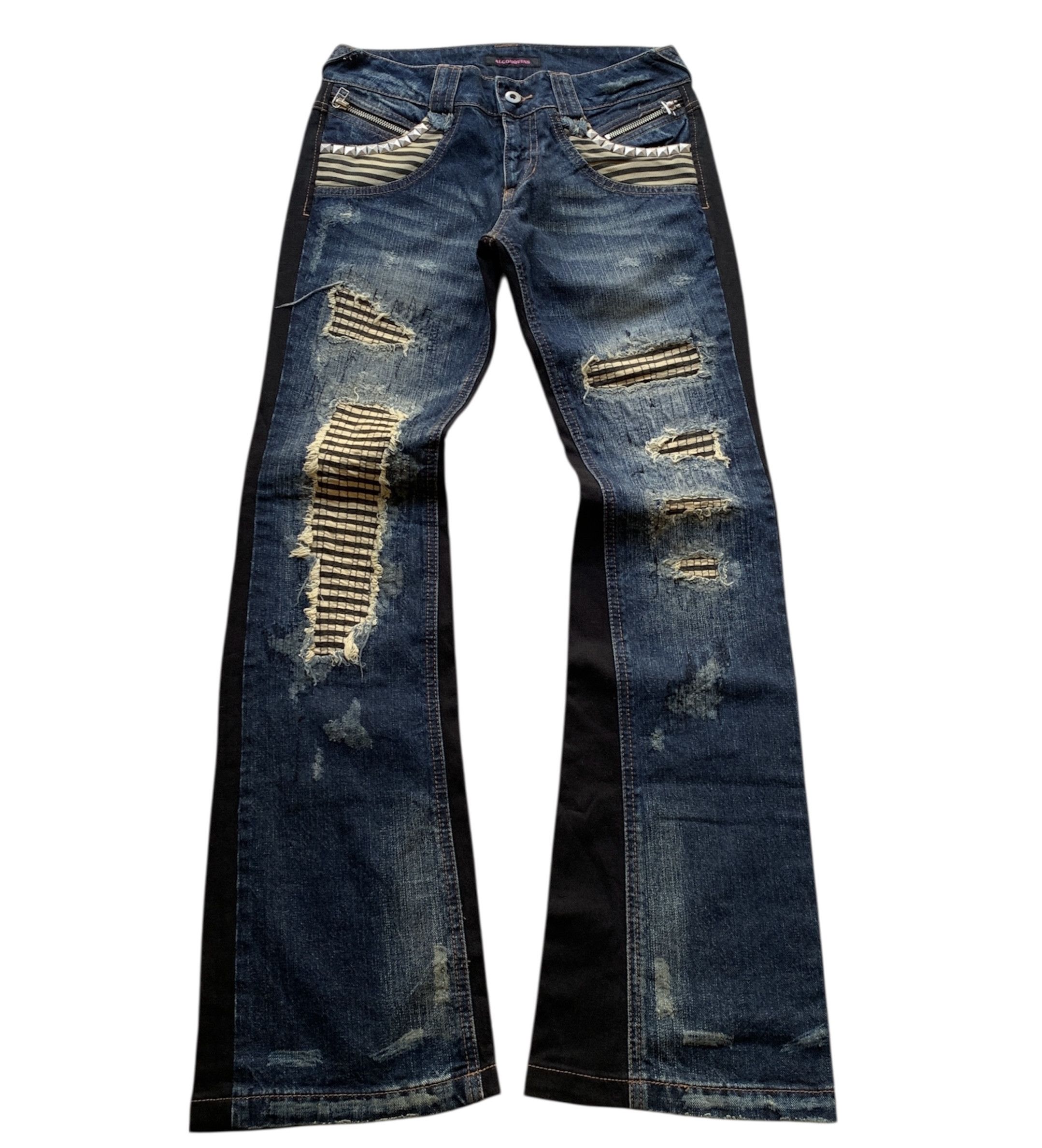 Japanese Brand Algonquins Distress Studded Punk Vkei ifsix LGB Flared Jeans Size 29" - 1 Thumbnail