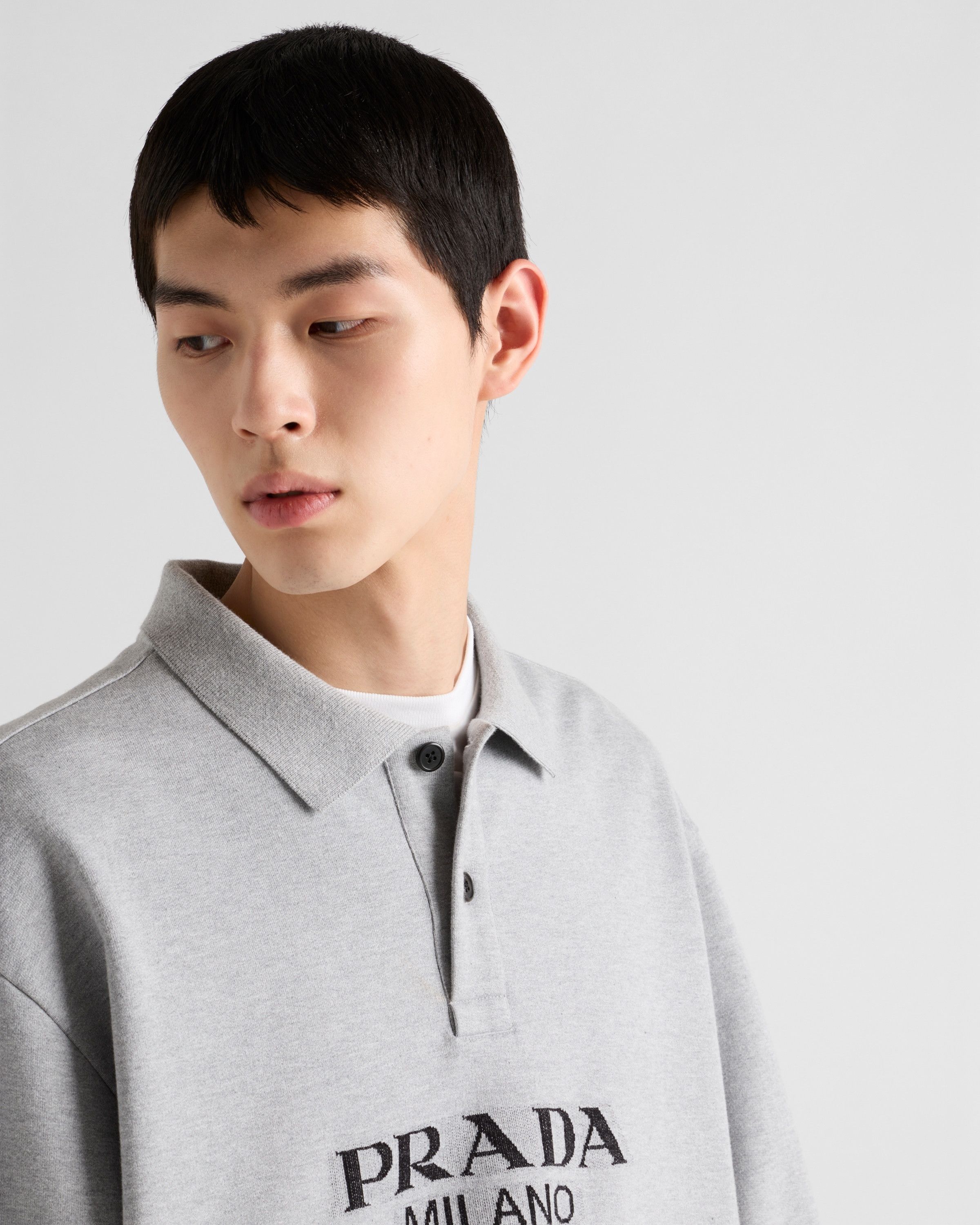 Prada oc11z0625 Long-Sleeved Cotton Polo Shirt in Grey Size US M / EU 48-50 / 2 - 4 Thumbnail
