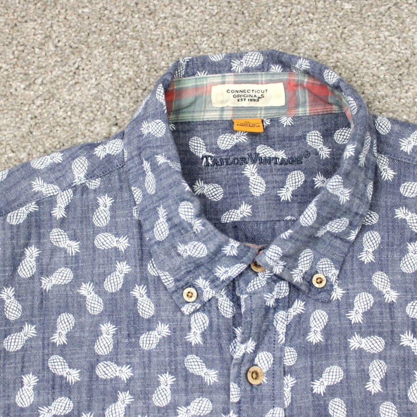 Vintage Tailor Vintage AOP Shirt Mens XL Blue Pineapple All Over Print Short Sleeve Size US XL / EU 56 / 4 - 4 Thumbnail